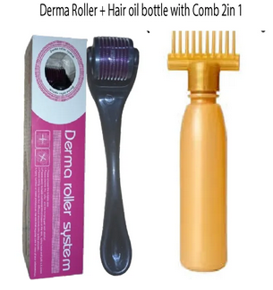 derma roller + hair oil bottle with comb 2 in 1