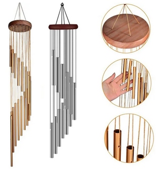 1piece 12 Tubes Aluminum Alloy Wind Chimes with Hook Gold/silver Bells for Outside Home Wedding Party Memorial Decoration Gifts