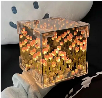 Creative Diy Tulip Flower Sea Cube Three-Dimensional Small Night Lamp Material Package for Girlfriend Couple Girlfriends